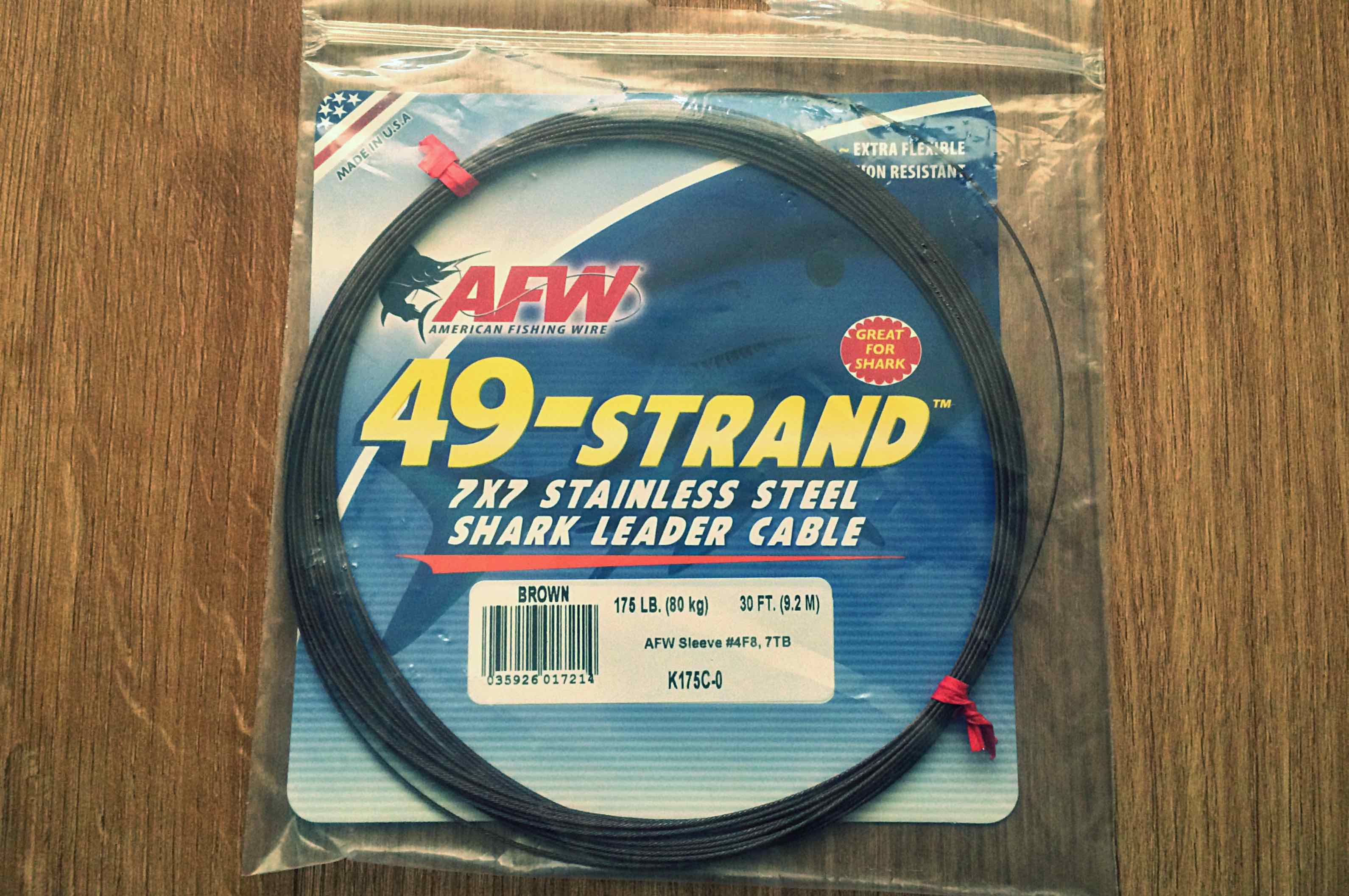 AFW AMERICAN FISHING WIRE 49-Stand 7x7 Stainless Steel Leader Cable 175lb Brown 
